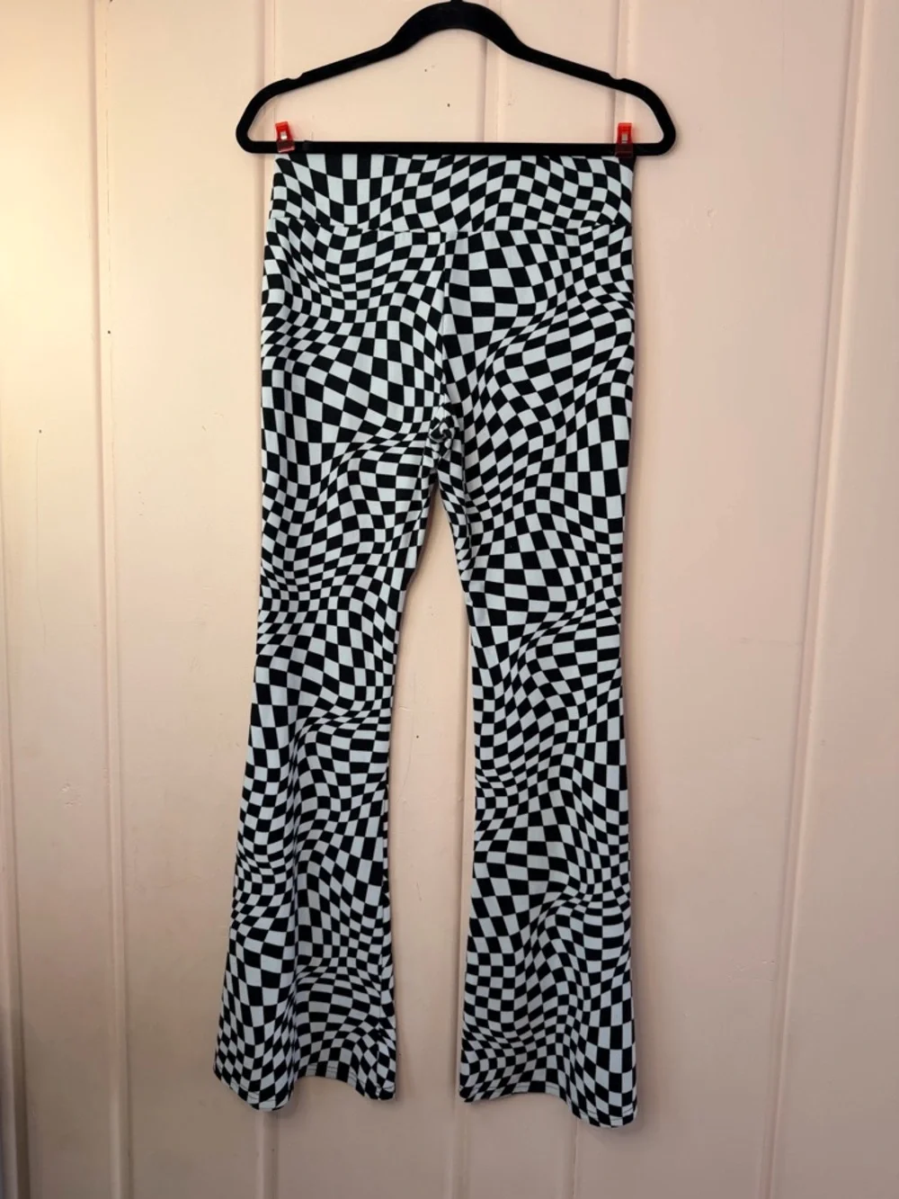 NoBo Juniors Black & White Checkered Festival Flare Pants SzL - Picture 2 of 3